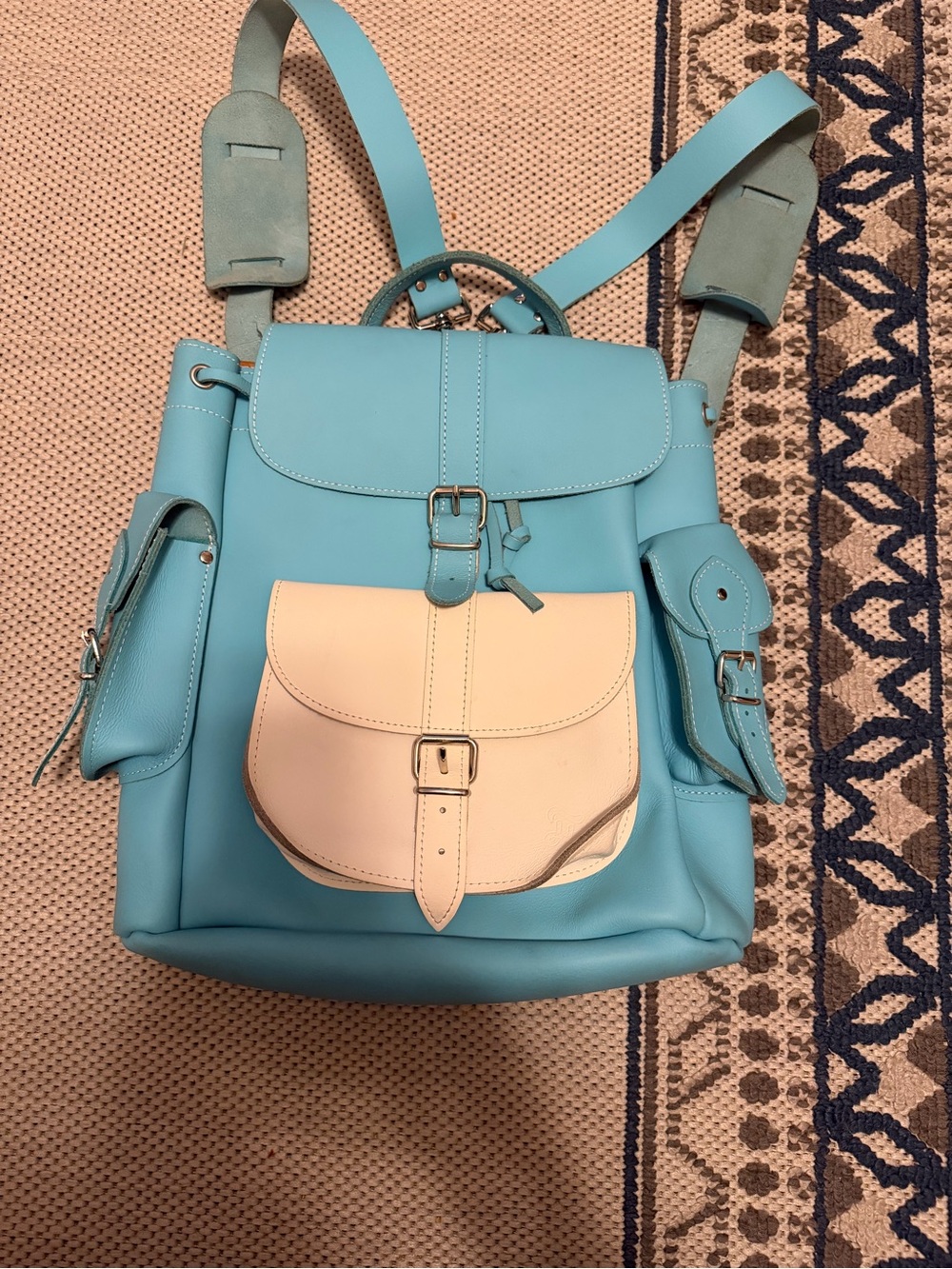 Grafea London Leather Backpack – Turquoise & Cream – Made in England